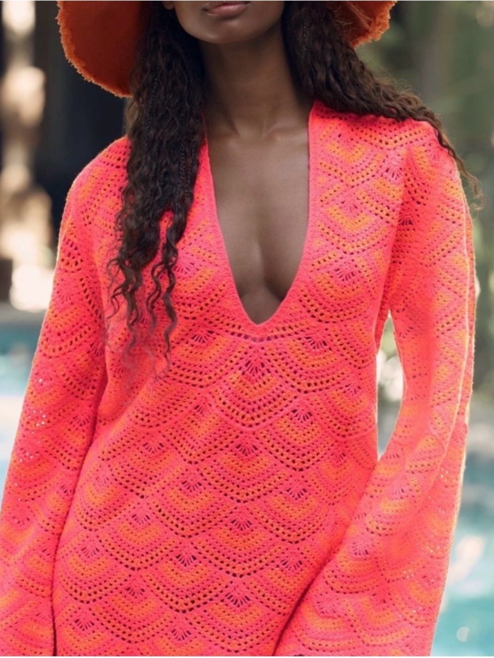 Celandine: Anthropologie: Crochet Long-Sleeve Mini Kaftan: M/L: Pink Combo